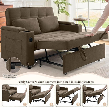 Korser 55.5'' 3-in-1 Convertible Sofa Bed, Pull Out Couch with 5-Position Adjustable Backrest, Loveseat Sleeper Sofa for Small Spaces, Sofa Couch with Cup Holders for Living Room, Office, Chenille