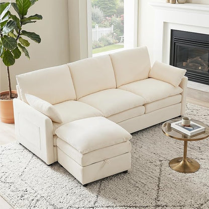 Iroomy 25" Chenille Ottoman, 9.5" Thick Cushion, Upholstered Footrest Modern Footstool & Bench for Living Room, Bedroom, Beige