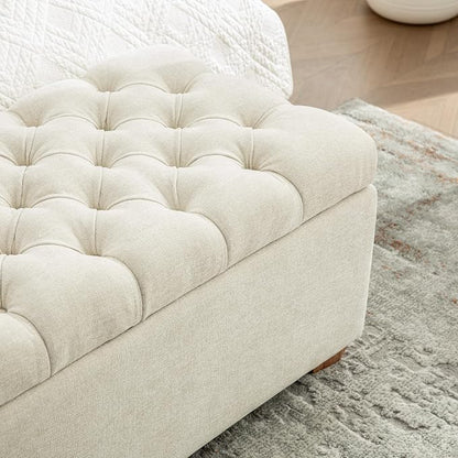 60.2" Storage Bench, End of Bed Storage Benches, Chenille Fabric Upholstered Ottoman Bench with Safety Hinge for Living Room Entryway Bedroom Hallway