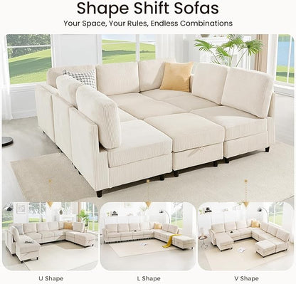 KKL Modular Sectional Sofa Bed - Sofabed with Storage Ottoman, Convertible L/U-Shaped Sleeper Couch for Living Room, Modern Reversible Design, Beige