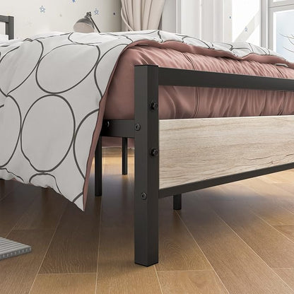 BOFENG Twin Bed Frame with Wood Headboard Farmhouse Bed,Heavy Duty Metal Platform Bed Frames No Box Spring Needed,Firm Mattress Foundation Steel Slat Support Easy Assembly(Natural Oak)