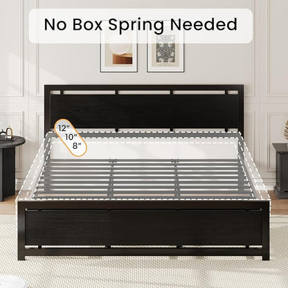 LIKIMIO King Bed Frame with Headboard and Footboard, Metal Strong Supports, Easy Assembly, Noise-Free, No Box Spring Needed, Black