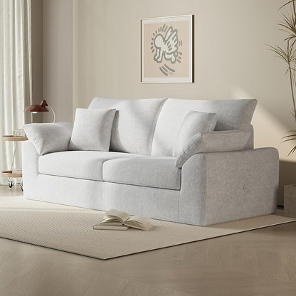 90" Boneless Loveseat Sofa, Polyester Fabric 2-Seater Couch with 4 Pillows, No Assembly Required, Soft High Density Foam Cushion, Rectangular Track Arm Sofa for Living Room Bedroom Apartment (Beige)
