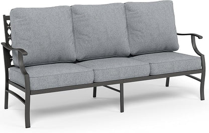 SUNSHINE VALLEY Metal Patio Sofa with 5.75" Extra Thick Waterproof Cushion, 3-Seater High-Back Outdoor Couch All Weather Outdoor Seating for Backyard Deck Front Porch, Gray