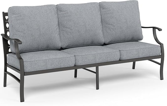 SUNSHINE VALLEY Metal Patio Sofa with 5.75" Extra Thick Waterproof Cushion, 3-Seater High-Back Outdoor Couch All Weather Outdoor Seating for Backyard Deck Front Porch, Gray