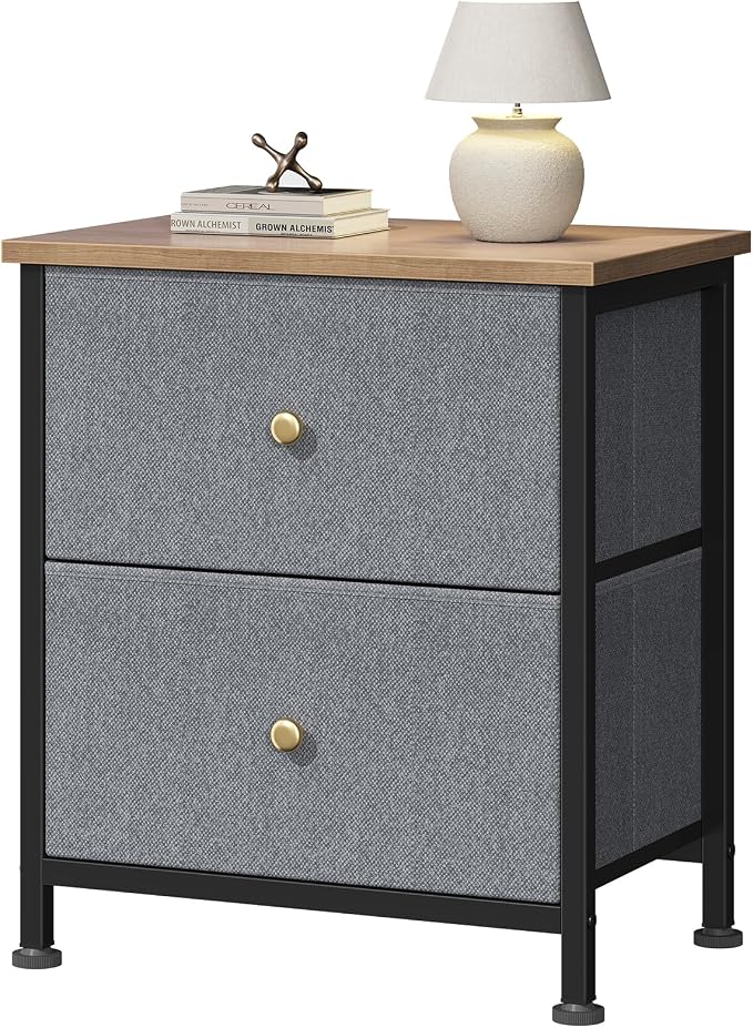 DUMOS Nightstand, Bedside Table for Bedroom, Small Dresser, 2 Fabric Drawer | Side/End Tables with Drawers, Storage Cabinet Furniture, 20 Inch Night Stand for Closet, Entryway, Blue