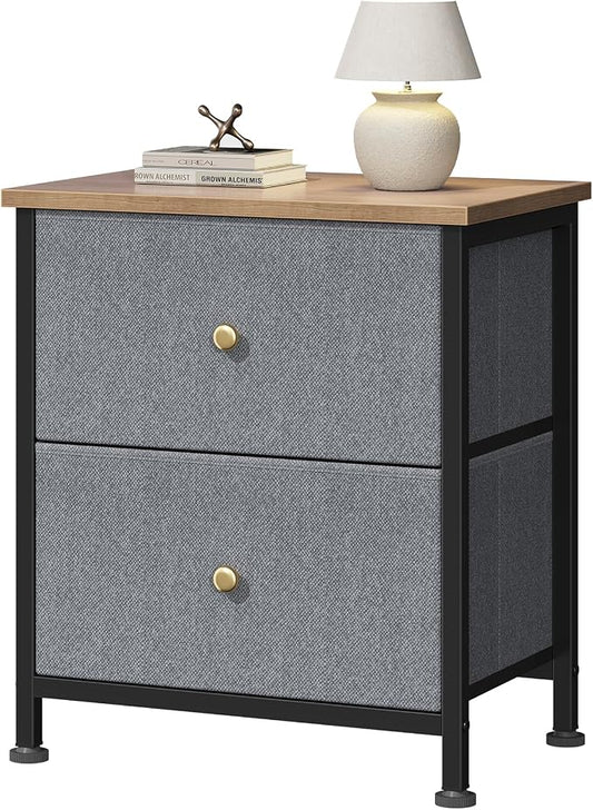 DUMOS Nightstand, Bedside Table for Bedroom, Small Dresser, 2 Fabric Drawer | Side/End Tables with Drawers, Storage Cabinet Furniture, 20 Inch Night Stand for Closet, Entryway, Blue