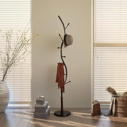 Roundhill Furniture Arles Metal Black and Walnut Standing Coat Rack