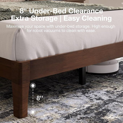 Novilla Queen Bed Frame with 3-Level Adjustable Storage Headboard, Solid Wood Platform Bed Frame with Slats, No Box Spring Needed, Noise Free, Walnut Finish for Master Bedroom and Guest Room