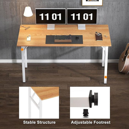 Need Folding Computer Desk, Large 62 inches Folding Table for Home Office, No Install Needed Foldable Writing Table Long Desk, Space-Saving, Teak White