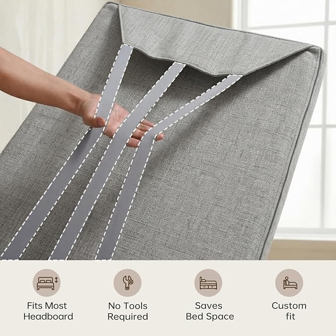 Upholstered Headboard Queen Size, Bed Frame Mount | Easy Assemble,Works with Metal/Wood Frame Beds/Dorm/Daybed/RV, Modern Style Grey,Supportive Cushion with Washable Cover