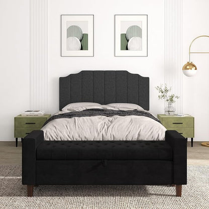 Befurtori Queen Size Headboard Only, Linen Wall Mounted Headboard Queen/Full Size for Adjustable Bed, Modern Vertical Channel Design with Curved Tufted Upholstered Head Board, Dark Gray