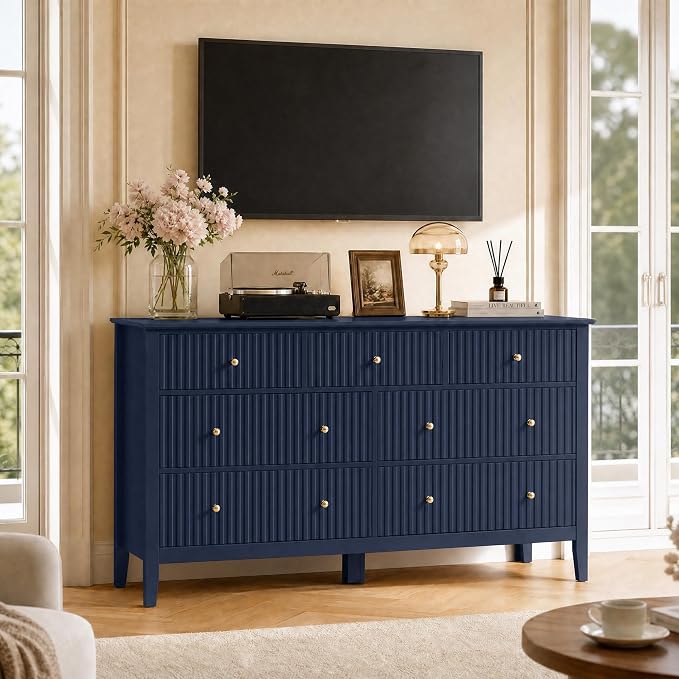 RoyalCraft 7 Drawer Dresser for Bedroom, 53" Wide Modern Wooden Chest of Drawers with Metal Handles, Painted Surface, Sturdy and Stable Storage Cabinet for Living Room, Blue