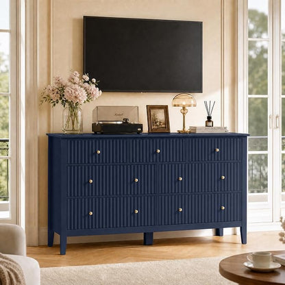 RoyalCraft 7 Drawer Dresser for Bedroom, 53" Wide Modern Wooden Chest of Drawers with Metal Handles, Painted Surface, Sturdy and Stable Storage Cabinet for Living Room, Blue