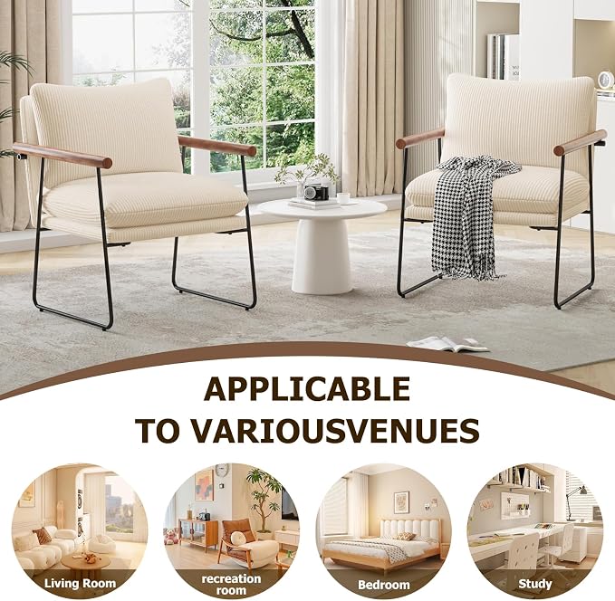 Furnilivng Large Sling Accent Chair, Comfortable Boucle Fabric Arm Chair, Upholstered Cozy Reading Chair for Living Room, Bedroom, Dressing Room, Home Office (Beige, Set of 1)