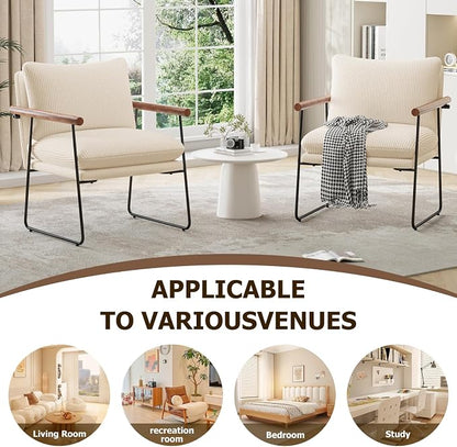 Furnilivng Large Sling Accent Chair, Comfortable Boucle Fabric Arm Chair, Upholstered Cozy Reading Chair for Living Room, Bedroom, Dressing Room, Home Office (Beige, Set of 1)