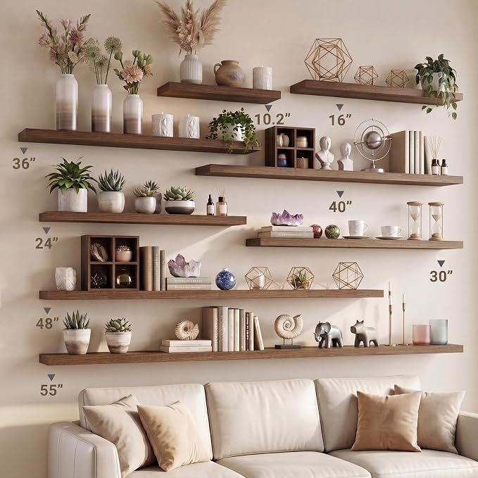Vivelove 36 Inches Floating Shelves Wall Mounted, 10" Deep Wall Shelves for Bedroom, Bathroom, Living Room, Kitchen, Office, Home Decor, Modern Shelf, Set of 2, Walnut, 36x10.2x1.5