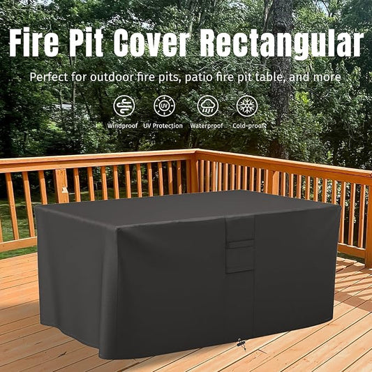 SHINESTAR Fire Pit Cover Rectangular, Fits for 48-52 Inch Fire Pit Table, 600D Heavy Duty Fabric, Waterproof and Windproof, 52 x 34 x 24 Inches, Black