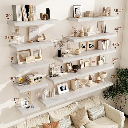 Vivelove 12 Deep Floating Shelves for Wall, 30 Inch Shelves for Room Wall Mounted, 2" Thick Floating Shelf for Living Room Bedroom Bathroom Kitchen Laundry Room, Set of 2 White Birch