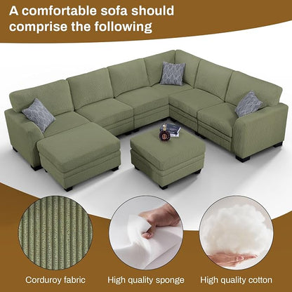Legend Vansen Oversized Modular Sectional Sofa,8 Seat U Shaped Couch with Ottoman,Corduroy Sofa with Deep Seat,Convertible Large Sectional Couches for Living Room(Olive, U-8)