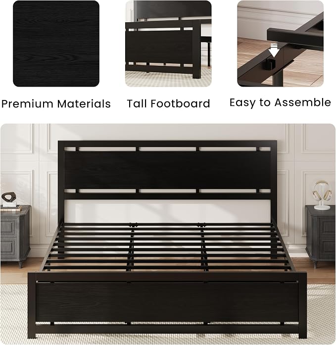 LIKIMIO California King Bed Frame with Headboard and Footboard, Metal Strong Supports, Easy Assembly, Noise-Free, No Box Spring Needed, Black