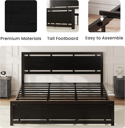 LIKIMIO California King Bed Frame with Headboard and Footboard, Metal Strong Supports, Easy Assembly, Noise-Free, No Box Spring Needed, Black