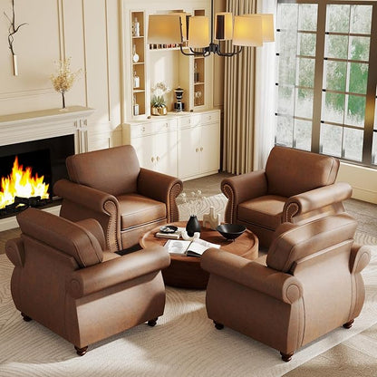 Couchus Vintage Accent Chair with Rivet Decoration, Traditional Upholstered Armchair, Living Room Chair, Rustic Single Sofa Chair for Bedroom, Reading Room & Office(Caramel Rust, Single)