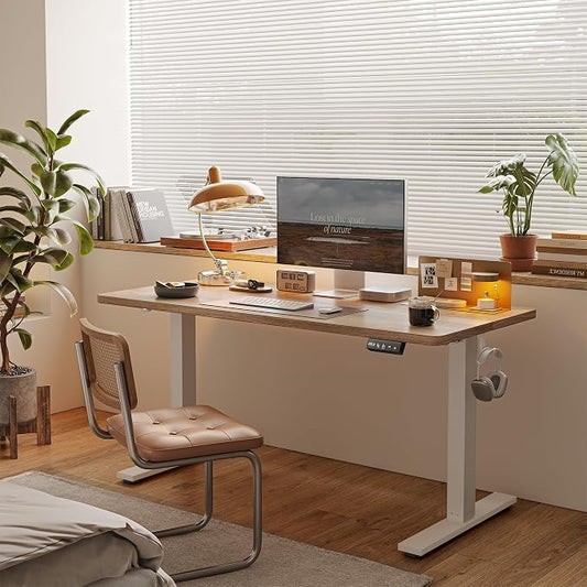 TIQLAB Height Adjustable Electric Standing Desk, 40 x 24 inch, Sit Stand Up Desk, Splice Board, Computer Home Office Desk, Maple Top