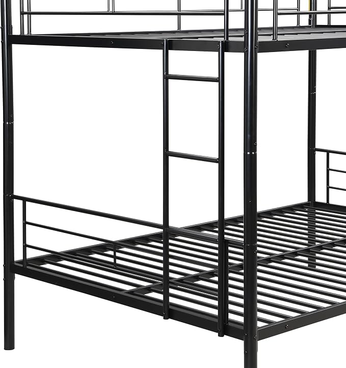 EMKK Metal Bunk Bed Full Over Full Bunkbeds,Full Size Bunk Bed with Safety Guardrail & Ladders,Space-Saving Design for Dorm,Guest Room,Heavy Duty Metal Slats, Noise Free,No Box Spring Needed,Black