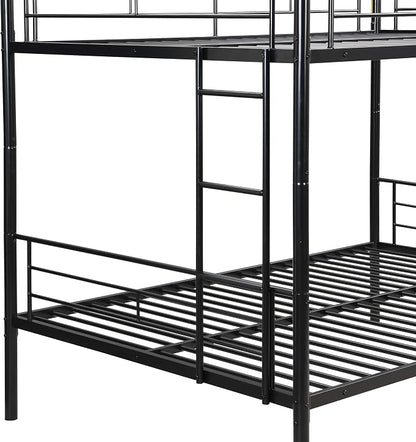 EMKK Metal Bunk Bed Full Over Full with Guardrails,Bedframe,Bunk Beds for Dorm,Bedroom,Guest Room,Heavy Duty Metal Slats, Noise Free, No Box Spring Needed, Black