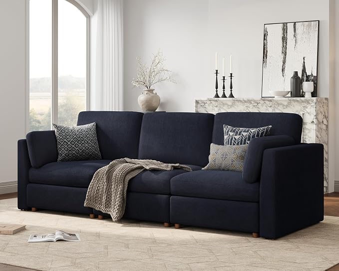 Oversized Modular Sectional Sofa 3 Seater Cloud Couches Blue | 115'' Deep Seat Couch for Living Room, Comfortable Luxury Sectional sofa, Solid Wood Frame, Removable Washable Cover