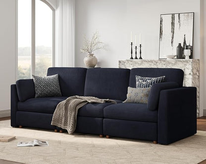 Oversized Modular Sectional Sofa 3 Seater Cloud Couches Blue | 115'' Deep Seat Couch for Living Room, Comfortable Luxury Sectional sofa, Solid Wood Frame, Removable Washable Cover