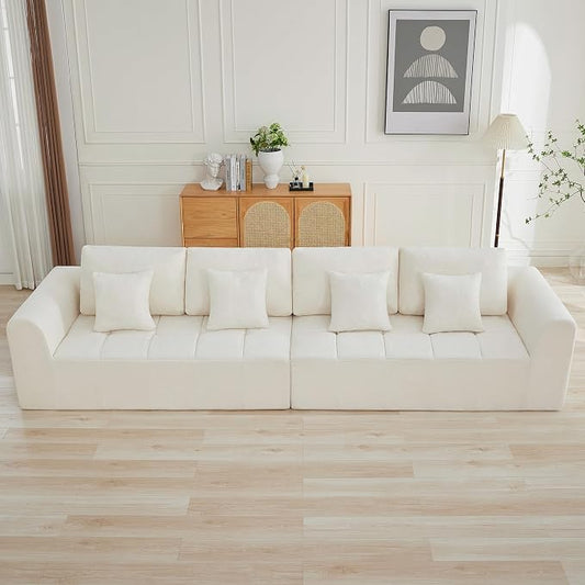 140''Modular Sectional Couches for Living Room, Cloud Boneless Compressed Sectional Sofa, Oversized 4 Seater Upholstered Memory Foam Sofa, No Assembly, Chenille Beige