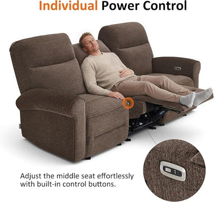 MCombo 87.8" Wall Hugger Power Reclining Sofa, 3-Seat Triple Recliner Couch with USB Ports, Rolled Arm Space Saving Recliner Sofa for Living Rooms Apartments RV, Fabric PR635M5 (Dark Brown)