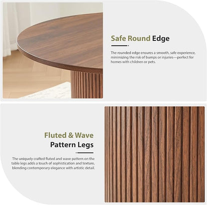 31.5" Round Dining Table for 2-4, Modern Farmhouse Kitchen Table with 2-Tier Storage Shelf, Small Wooden Circle Dining Tables with Fluted Base for Home Dining Room Living Room (Walnut)