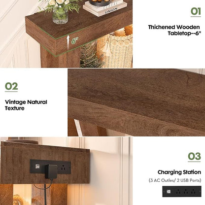 Unikito 39" Entryway Table with Socket and Sensor Light, Narrow Console Table with Storage Behind Couch, Farmhouse Entryway Table for Hallway, Behind the Couch, Living Room, Foyer, Rustic Oak