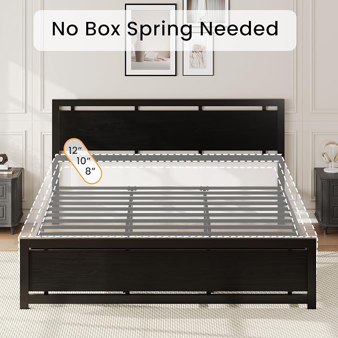 LIKIMIO California King Bed Frame with Headboard and Footboard, Metal Strong Supports, Easy Assembly, Noise-Free, No Box Spring Needed, Black