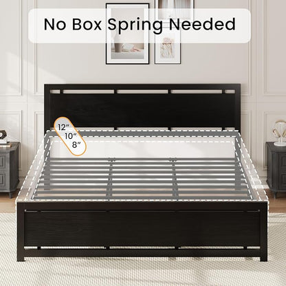 LIKIMIO California King Bed Frame with Headboard and Footboard, Metal Strong Supports, Easy Assembly, Noise-Free, No Box Spring Needed, Black
