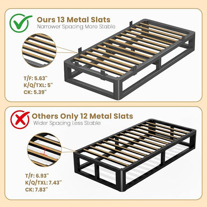 10 Inch Twin XL Bed Frame with Rounded Corner and Squeak Free U-Slot Design, Metal Platform Bed Frames 6 Non-Slip Guards, 3500lbs Heavy Duty Steel Slat Support, No Box Spring Needed, Black
