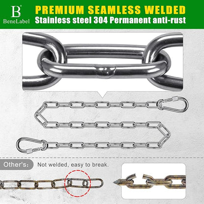 BeneLabel 2Pcs 85" (7ft) Heavy Duty Swing Chain Stainless Steel Hanging Chains with Hooks 1000 LBs Capacity Porch Swing Chain for Hammock, Swingset, Hanging Chair, Swings Chair, Heavy Bags