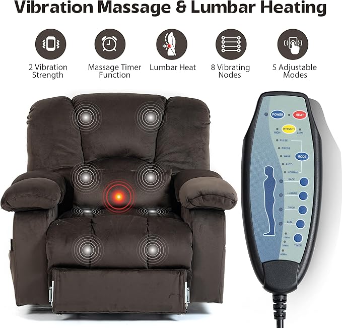 JIKFRIMA Big Man Recliner 500lbs Power Lift Recliner Chair for Big Tall Elderly Adults Oversized Lay Flat Lift Recliner with Extended Footrest,Heat Massage,Flip Arm Storage Cup Holders,USB Type C