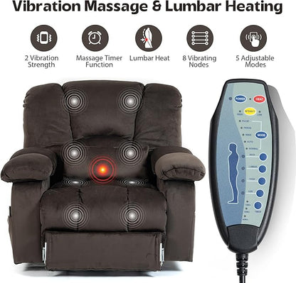 JIKFRIMA Big Man Recliner 500lbs Power Lift Recliner Chair for Big Tall Elderly Adults Oversized Lay Flat Lift Recliner with Extended Footrest,Heat Massage,Flip Arm Storage Cup Holders,USB Type C
