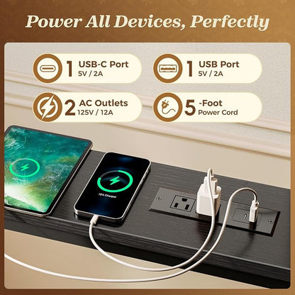 SUPERJARE 94.5 Inch Sofa Table with 2 Power Outlets and USB-C Ports, 5.9 Inch Narrow Console Table with Storage, Extra-Long, for Entryway Hallway Couch Behind Sofa, Small Spaces, Black