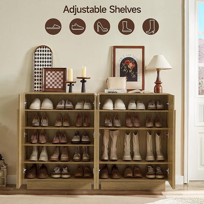 ONBRILL Shoe Storage Cabinet with Doors, Large Shoe Cabinet Storage for Entryway, Wooden 6 Tier Shoe Organizer Cabinets with Adjustable Shelves for Entrance Hallway Living Room Foyer (Oak)