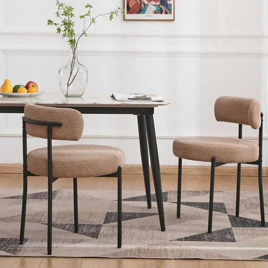 EDWELL Dining Chairs Set of 2, Round Upholstered Dining Room Chairs with Black Metal Legs, Modern Boucle Dining Chair for Dining Room, Kitchen, Living Room, Capacity 330lbs