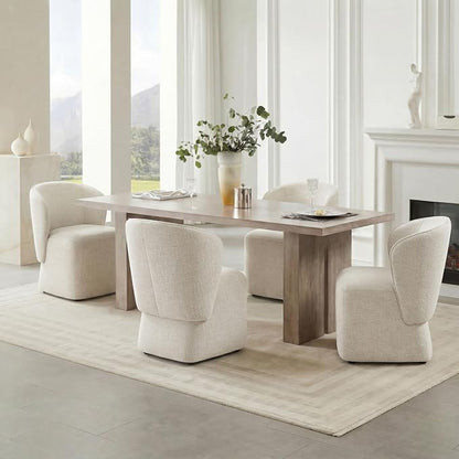 KISLOT Upholstered Dining Chairs with Wheels, No Assembly Stain Resistant Fabric Modern Barrel Armchair with Casters, Dining Room Chairs for Kitchen Living Room Bedroom, Linen, Set of 4