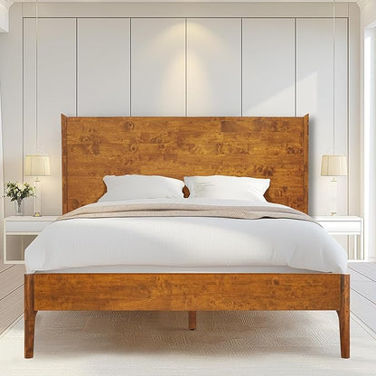 Acacia Haven Queen Bed Frame and Headboard, Platform Bed Frame Scandinavian Wood Bed Compatible with All Mattress Types, Wood Slats Support 800lbs Capacity, Quick & Easy Assembly, Caramel.