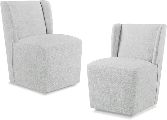 KISLOT Upholstered Dining Chairs Set of 2 with Casters, Wingback Modern Side Armless Deskchair with Rollers for Diningroom Bedroom Livingroom Reading Room, Light Grey Fabric