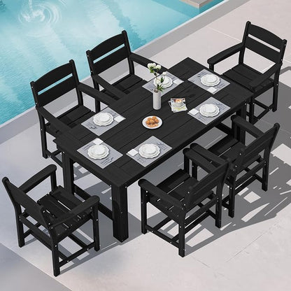 SERWALL HDPE Outdoor Dining Table and Chairs Set for 6 | with Oversized Chair Seat