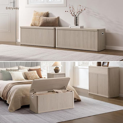 SICOTAS Storage Bench 80.4" Wide Shoe Bench with Lift Top Large Wooden Storage Chest Trunk Modern Blanket Chest with 4 Safety Hinges & Seating for Bedroom Entryway Living Room Hallway